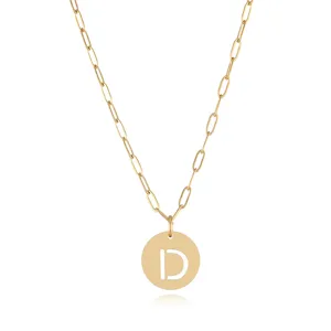 Stainless steel gold paperclip chain necklace with cut-out letter D pendant for women fashion jewelry