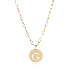 Gold Paperclip Chain Necklace with Cutout Letter G Pendant Stainless Steel Jewelry