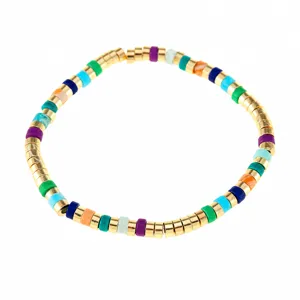 Retro kleurrijke kralenarmband, handgemaakte vergulde messing etnische sieraden.