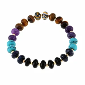 Colorful gemstone abacus bead bracelet boho handmade beaded wrist jewelry close up display