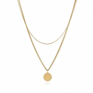 Double layer gold-colored stainless steel chain necklace with initial M pendant chic.