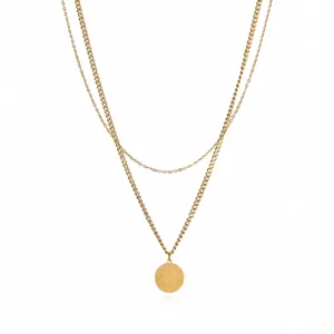 Detail view of the stainless steel double layer letter N pendant necklace for trendy style.