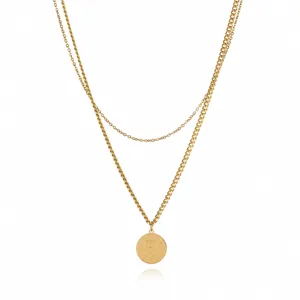Stainless steel double layer letter R pendant necklace, chic collarbone chain for women.