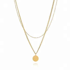 Double Layer Letter V Pendant Necklace Stainless Steel Gold Clavicle Chain Jewelry