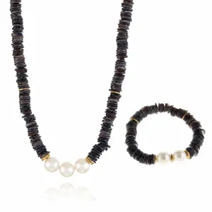 Handgefertigte Muschel Perlen Halskette Armband Schmuck Set Bohème Perlen Pullover Kette