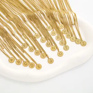 Trendy Stainless Steel Double Layer Layered Initial Necklace For Women Gold Plated Geometric Round Coin 26 English Alphabet Pendant Clavicle Chain Necklace Jewelry Gift