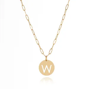 Gold stainless steel initial letter W pendant paperclip chain necklace for women jewelry chic