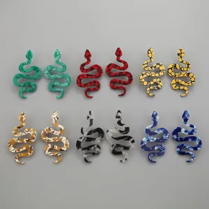Exaggerated Snake Shaped Acrylic Drop Earrings For Women Long Colorful Printed Pattern Acetate Dangle Earrings Fashion Jewelry Gift