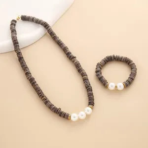 Handgemachte Muschel Perlen Halskette Armband Set Boho Strand Schmuck für Damen