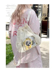 Zaino casual con coulisse in tela e tasca frontale trasparente stile ita bag donna