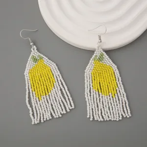 Handmade beaded tassel earrings summer fruit lemon design ethnic style jewelry wholesale
