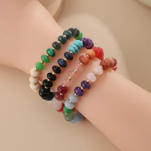 Colorful multi-layer gemstone abacus bead bracelet set fashion bohemian stackable jewelry