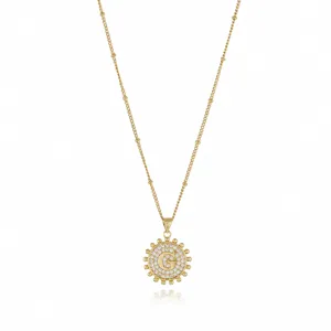 Detailed view of the gold-plated letter G pendant necklace with sparkling cubic zirconia.