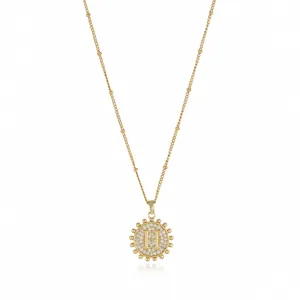 Gold-plated initial letter H pendant necklace with sparkling cubic zirconia pavé stones.