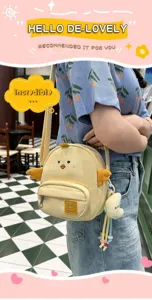 Cute cartoon chick canvas crossbody bag stylish student shoulder bag daily accessory