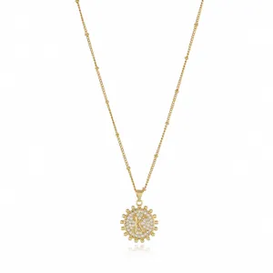 Gold letter K pendant necklace with sparkling cubic zirconia, elegant beaded chain fashion jewelry