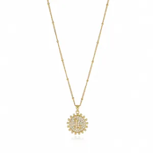 Gold-plated letter L pendant necklace with sparkling cubic zirconia and delicate beaded chain.