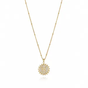 Gold color initial letter N pendant necklace with sparkling cubic zirconia pavé beads chain