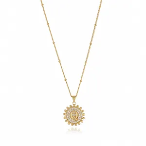 Gold letter Q pendant necklace featuring sparkling zircon stones and delicate beaded chain design.