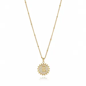 Gold initial letter R pendant necklace with sparkling cubic zirconia, stylish jewelry gift.