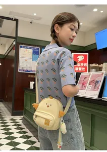 Cute cartoon chick crossbody bag sweet style small phone shoulder bag for women and kids