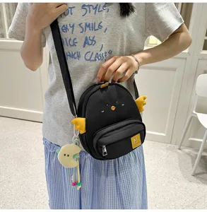 Cute black chicken crossbody bag for women girls, casual canvas shoulder bag with cute wings.