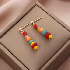 Bohemian Exaggerated Semi-precious Stone Beaded Earrings For Women Vintage Alloy Multicolor Bead Stud Hoop Earrings Fashion Jewelry Gift