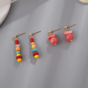 Colorful beaded stud earrings for women, niche design multi-color gemstone fashion jewelry main