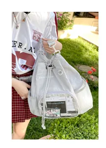 Zaino con coulisse trasparente carino, zainetto casual leggero con finestra espositiva frontale.