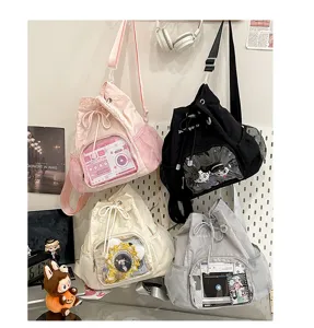 Zaino Ita con coulisse carino da donna, zainetto casual trasparente stile kawaii morbido
