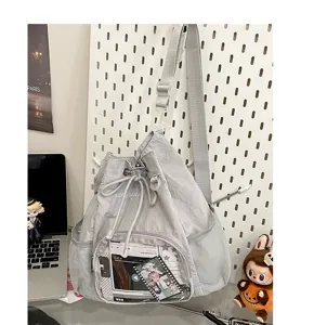 Zaino coulisse grigio leggero ita bag con tasca frontale trasparente e tasche a rete