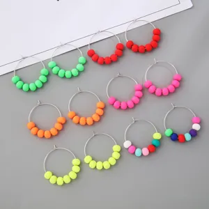 Bohemian Polymer Clay Bead Hoop Earrings Handmade Alloy Geometric Round Candy Color Loop Earring Jewelry For Women Vacation