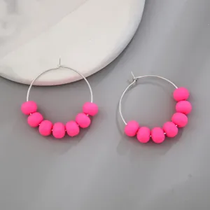 Minimalist pink beaded hoop earrings, stylish candy color boho earrings for women daily wear.