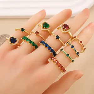 Fashion Copper Rhinestone Heart Ring For Women Adjustable Open Geometric Ring Ins Style Multicolored Hand Jewelry Accessories Gift
