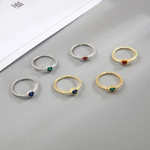 Fashion ins style colorful heart zirconia open adjustable ring for women jewelry wholesale