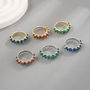 Colorful heart cubic zirconia open rings, fashionable trendy geometric jewelry for women.