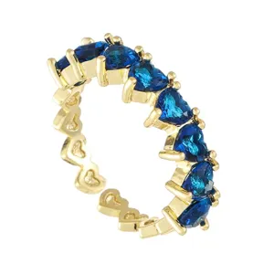 Gold plated blue heart cubic zirconia adjustable ring fashion women jewelry accessories