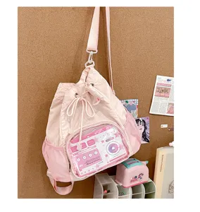 Zaino ita rosa con finestra trasparente, zaino casual leggero per l'uso quotidiano.