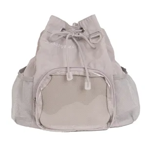 Zaino grigio chiaro con tasca frontale in rete zainetto casual carino da viaggio.