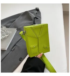 Borsa a tracolla verde forma giacca abito dettaglio, elegante borsa quadrata spalla moda donna