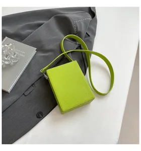Borsa a tracolla piccola strutturata verde neon da donna, elegante borsa minimalista.