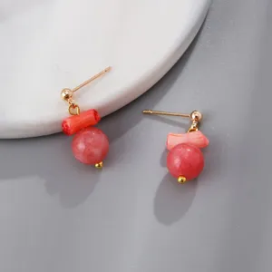 Chic semi-precious stone beaded stud earrings for women, stylish niche design jewelry
