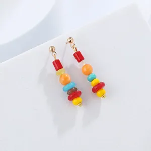 Colorful beaded drop earrings for women, niche design fashion jewelry and statement earrings.