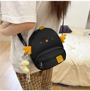 Black cute chicken crossbody bag for girls, soft plush design, small shoulder bag student style.