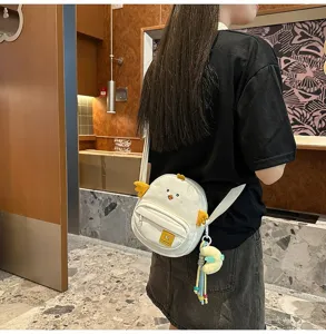 Cute cartoon chick crossbody bag for women and girls, sweet canvas shoulder phone bag.