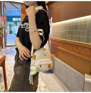 Cute cartoon chick canvas crossbody bag for women, Japanese style small phone pouch.
