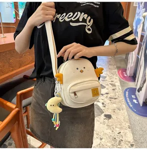 Cute cartoon chicken canvas crossbody bag, sweet style small shoulder phone bag for students.