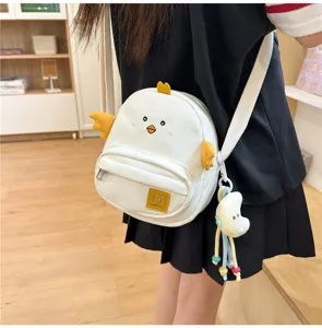 Cute cartoon chick canvas crossbody bag for women and kids, sweet style daily shoulder phone bag.