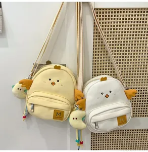 Cute cartoon chick crossbody canvas bag, soft plush cute shoulder bag for kids and students.