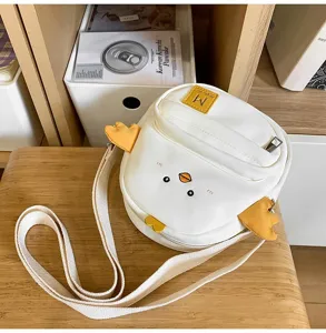 Cute cartoon chick canvas crossbody bag for women and girls, Japanese style sweet shoulder bag.